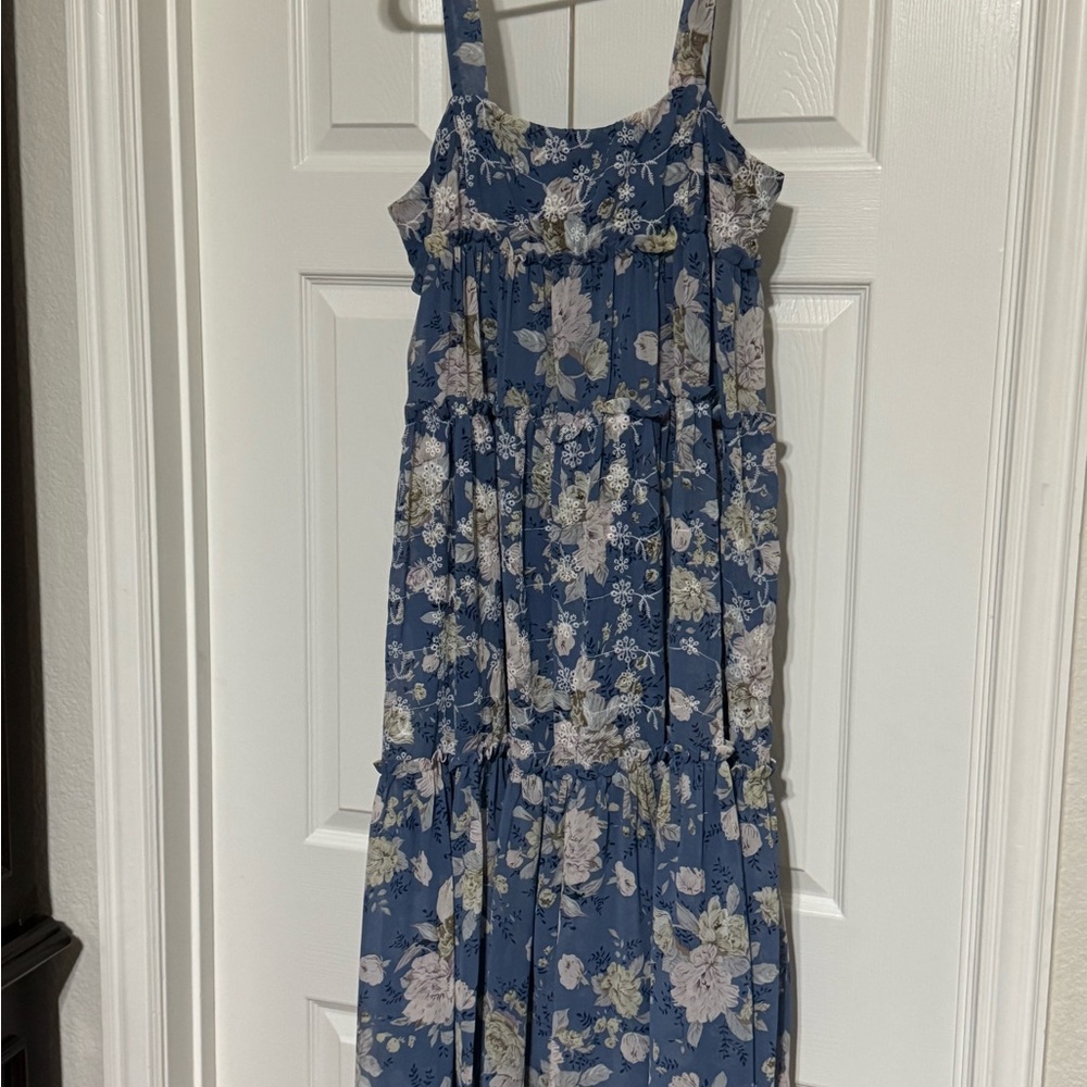 Floral Blue Sleeveless Dress - Entro Size Large